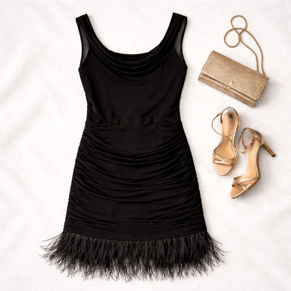 Teri Jon Silk Feather Hem Cocktail Dress Size 10 – Old Hollywood Evening Wear